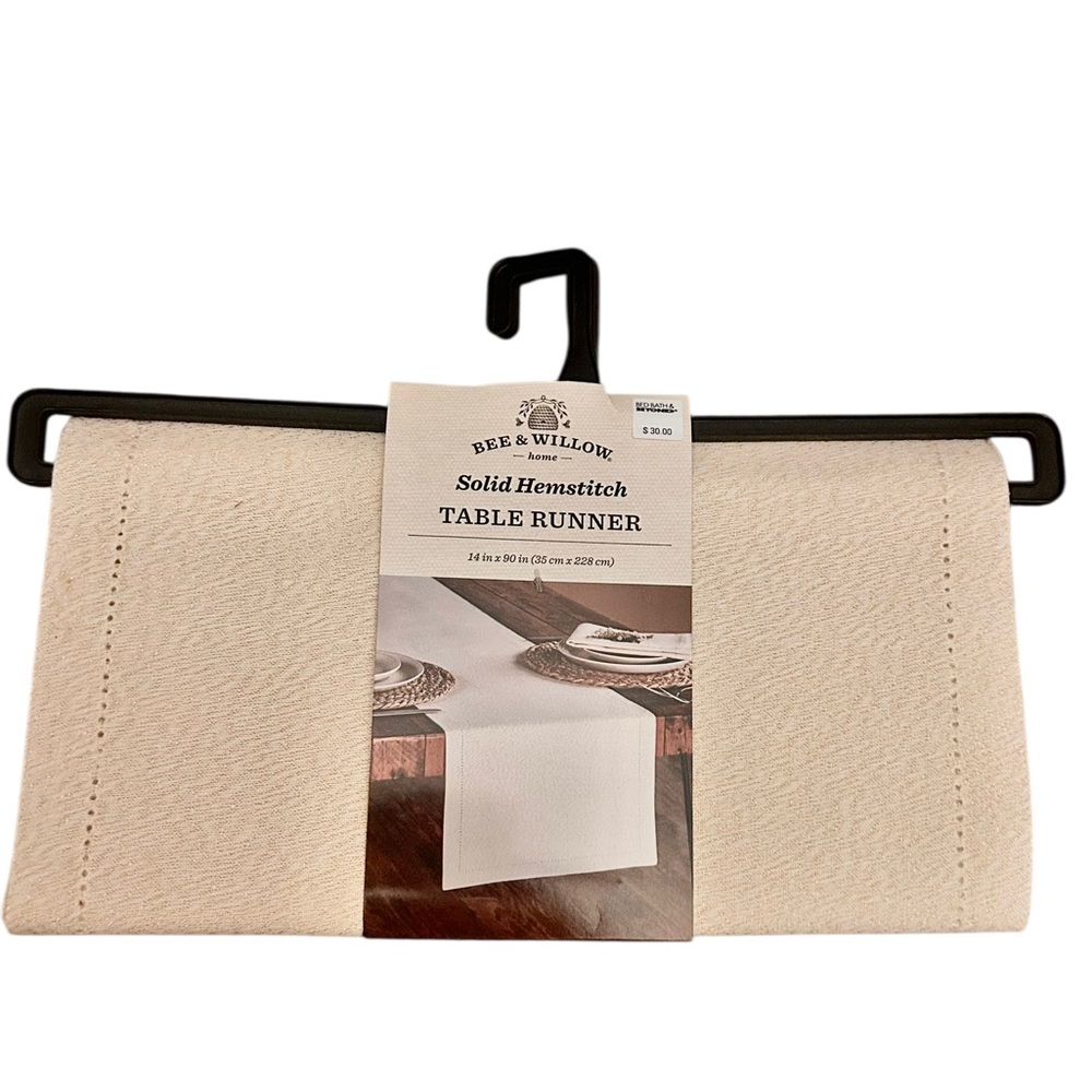 •NWT Bee & Willow Solid Hemstitch Table Runner 14” x 90” Cream Color Holiday